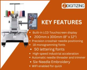 Key Features Of PR680W 6- Needle Embroidery Machine