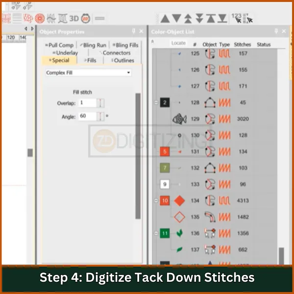 Digitize Tack Down Stitches