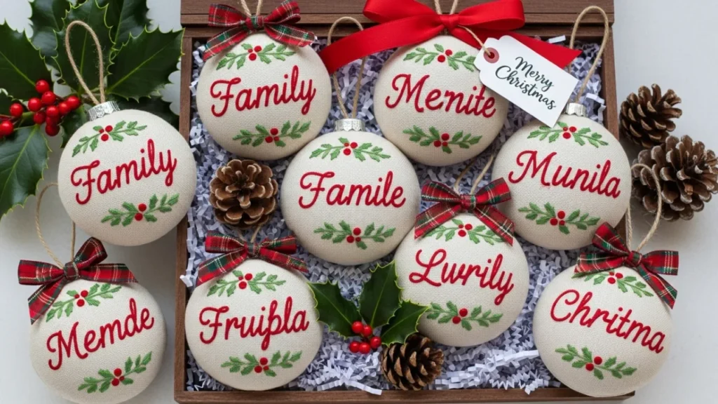 Custom Embroidered Family Name Ornaments