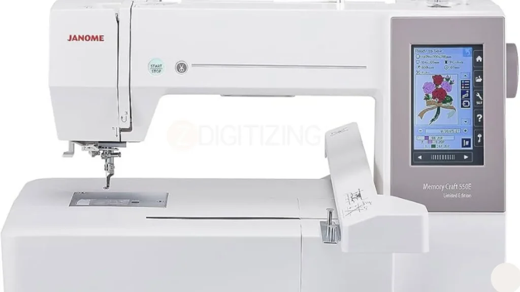 Janome Memory Craft 550E Top-T-Shirt-Stickmaschine für große Designs