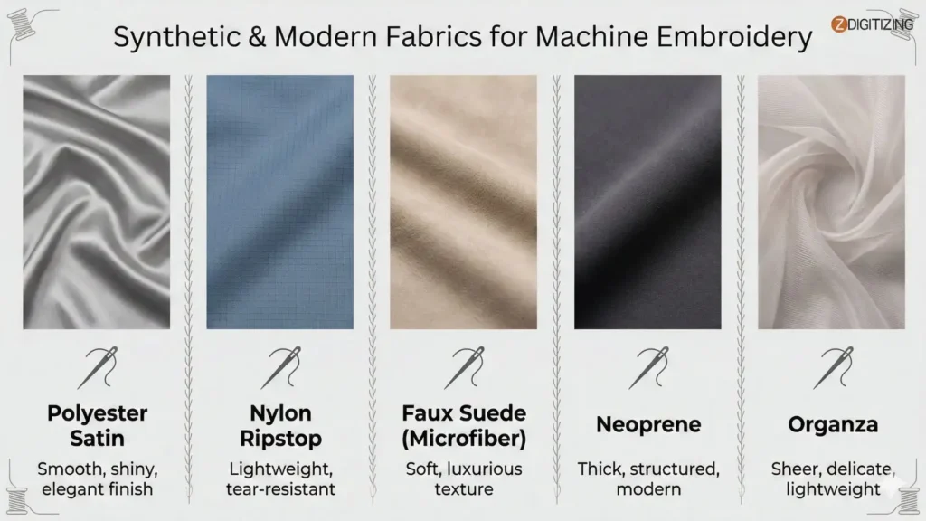 Synthetic and Modern Fabrics for Machine Embroidery