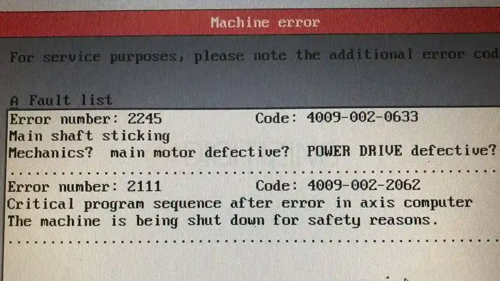 Spindle Error or Lock Up Message