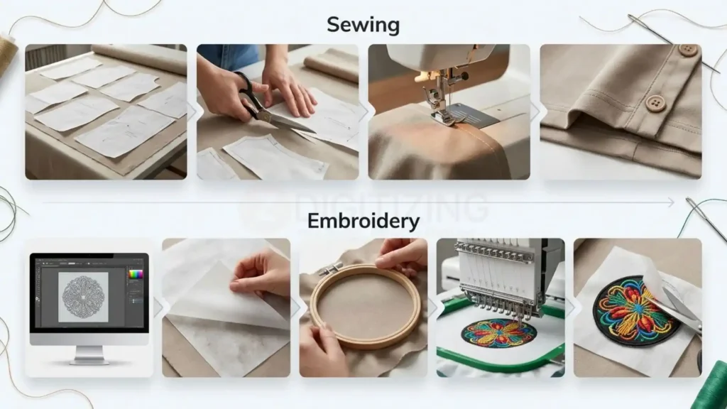 Embroidery vs Sewing Workflow & Mechanical Comparison